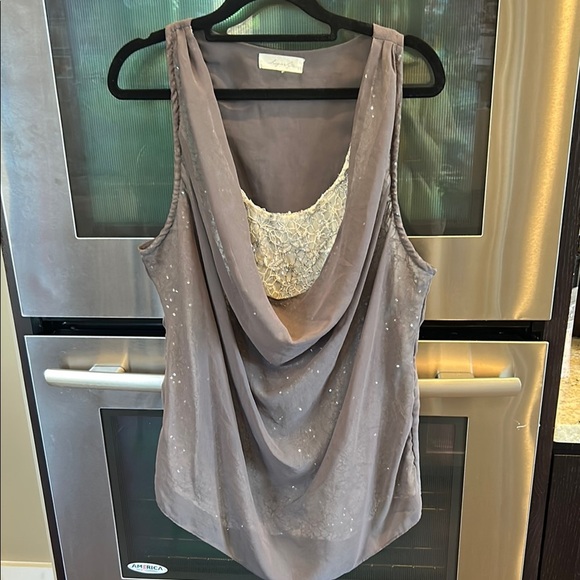 Sugarlips Gray‎ Cream Sequin Draped Tank Top - Picture 1 of 6